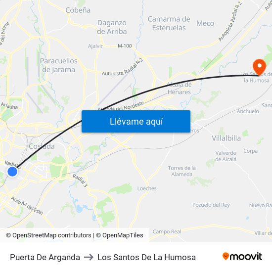 Puerta De Arganda to Los Santos De La Humosa map