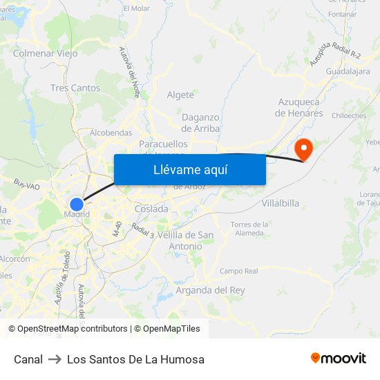 Canal to Los Santos De La Humosa map