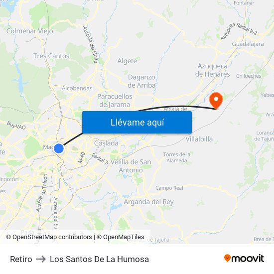 Retiro to Los Santos De La Humosa map