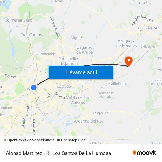 Alonso Martínez to Los Santos De La Humosa map