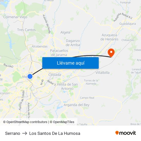 Serrano to Los Santos De La Humosa map