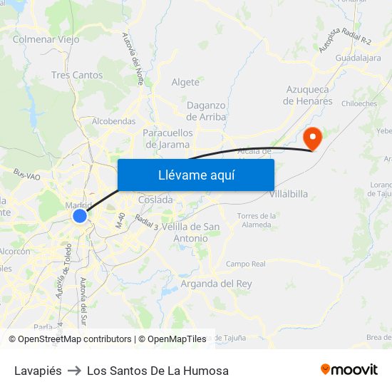Lavapiés to Los Santos De La Humosa map