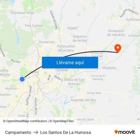 Campamento to Los Santos De La Humosa map