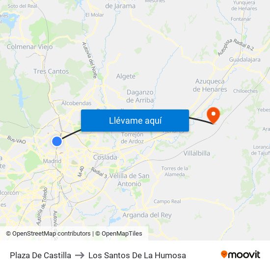 Plaza De Castilla to Los Santos De La Humosa map