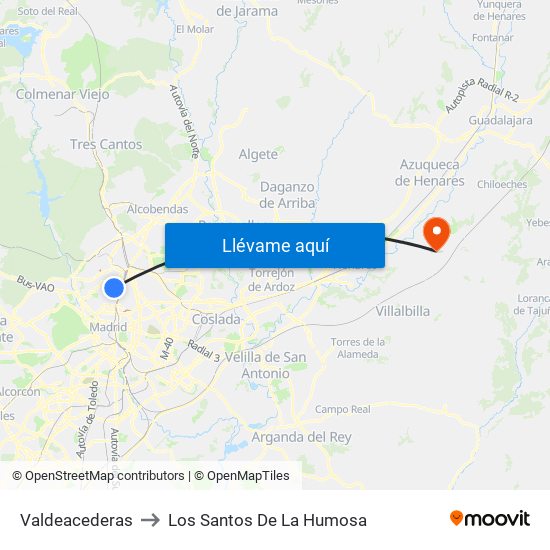 Valdeacederas to Los Santos De La Humosa map