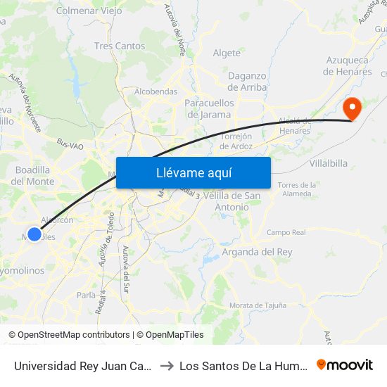 Universidad Rey Juan Carlos to Los Santos De La Humosa map