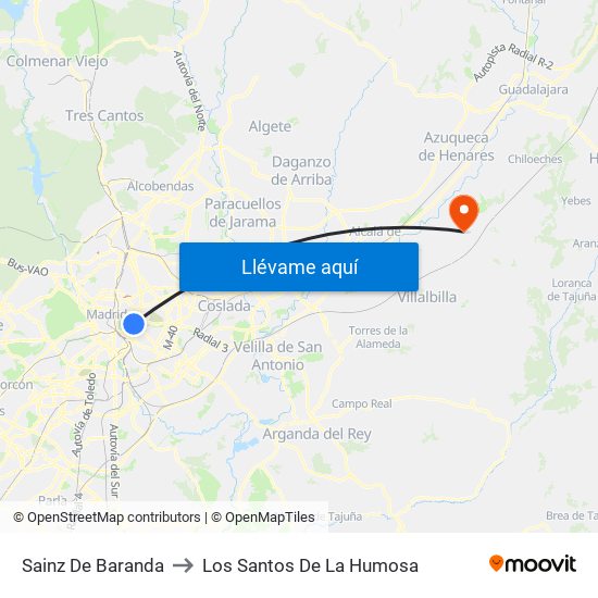 Sainz De Baranda to Los Santos De La Humosa map