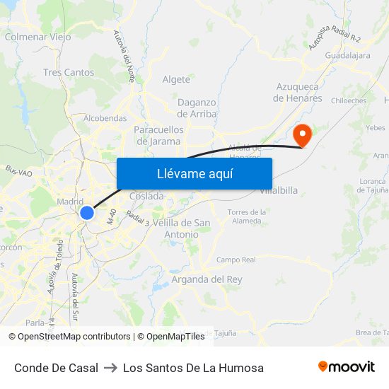 Conde De Casal to Los Santos De La Humosa map