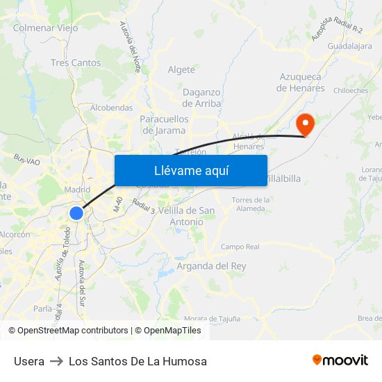 Usera to Los Santos De La Humosa map