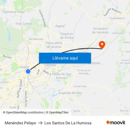 Menéndez Pelayo to Los Santos De La Humosa map