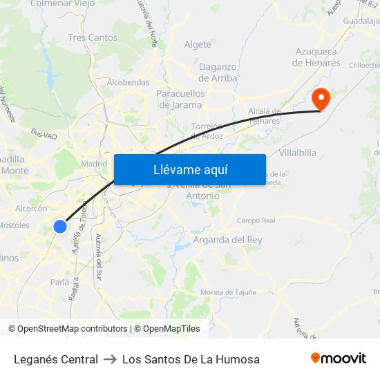 Leganés Central to Los Santos De La Humosa map