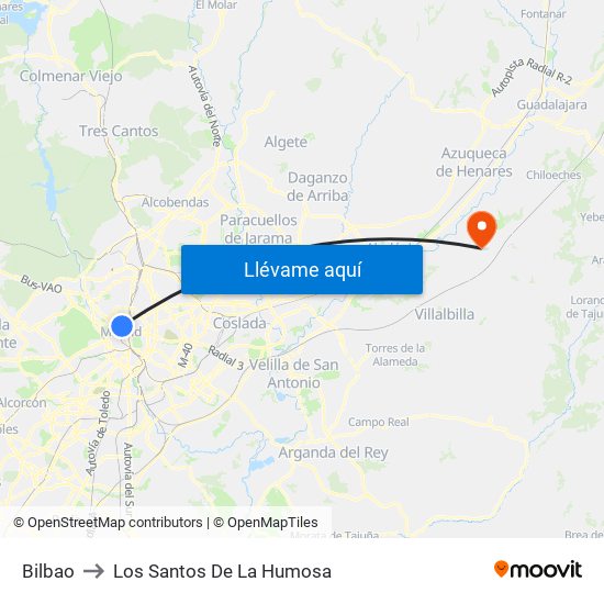 Bilbao to Los Santos De La Humosa map
