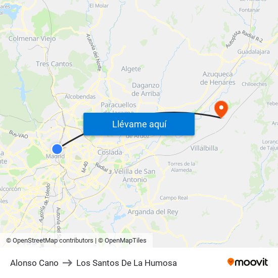 Alonso Cano to Los Santos De La Humosa map