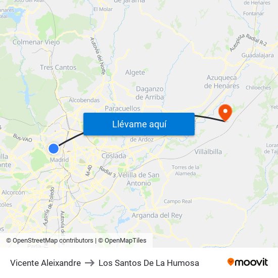 Vicente Aleixandre to Los Santos De La Humosa map