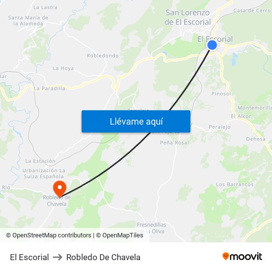 El Escorial to Robledo De Chavela map