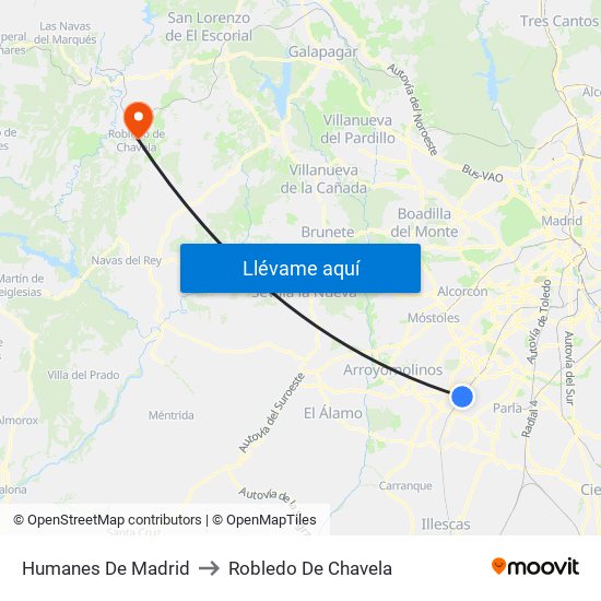 Humanes De Madrid to Robledo De Chavela map