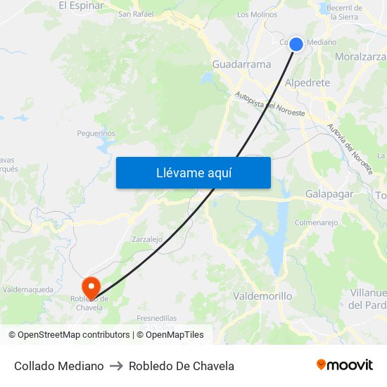 Collado Mediano to Robledo De Chavela map