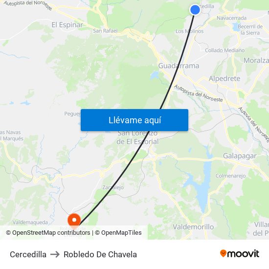 Cercedilla to Robledo De Chavela map