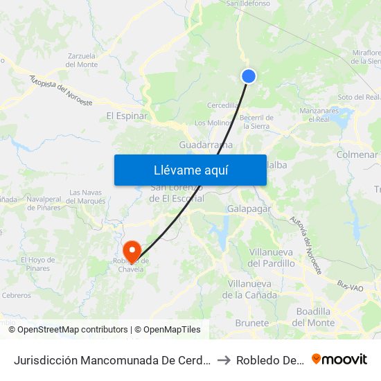 Jurisdicción Mancomunada De Cerdedilla Y Navacerrada to Robledo De Chavela map