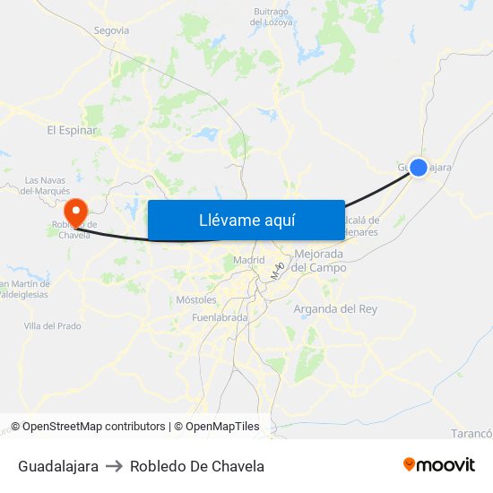 Guadalajara to Robledo De Chavela map