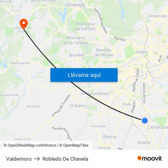 Valdemoro to Robledo De Chavela map