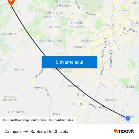 Aranjuez to Robledo De Chavela map