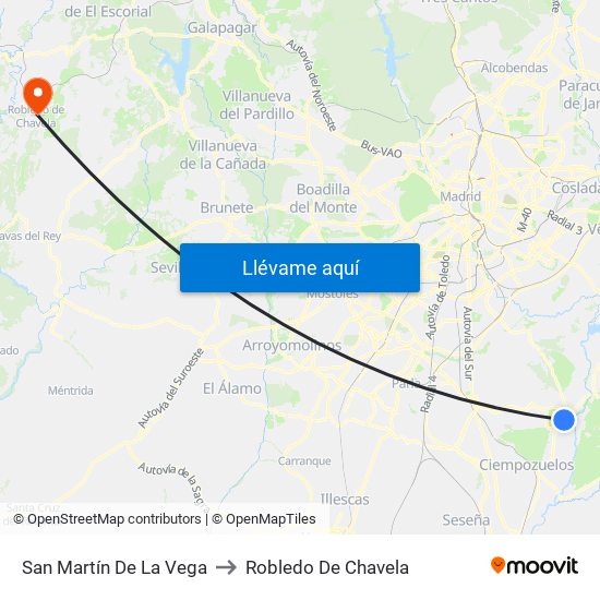 San Martín De La Vega to Robledo De Chavela map