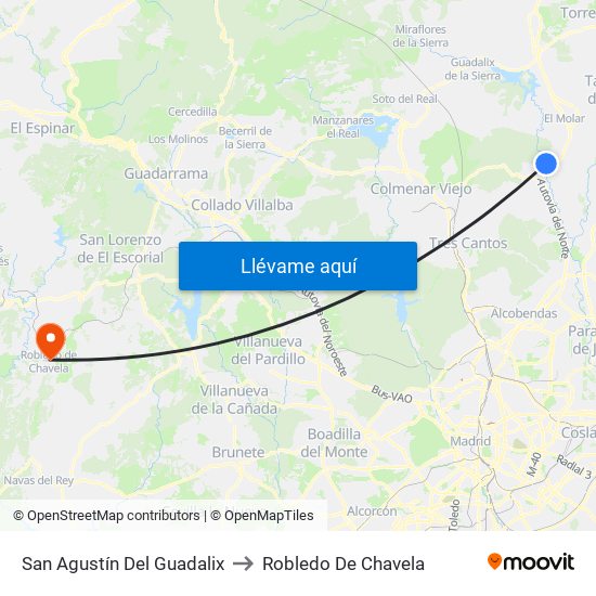 San Agustín Del Guadalix to Robledo De Chavela map