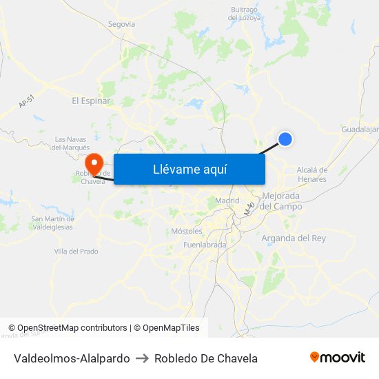Valdeolmos-Alalpardo to Robledo De Chavela map