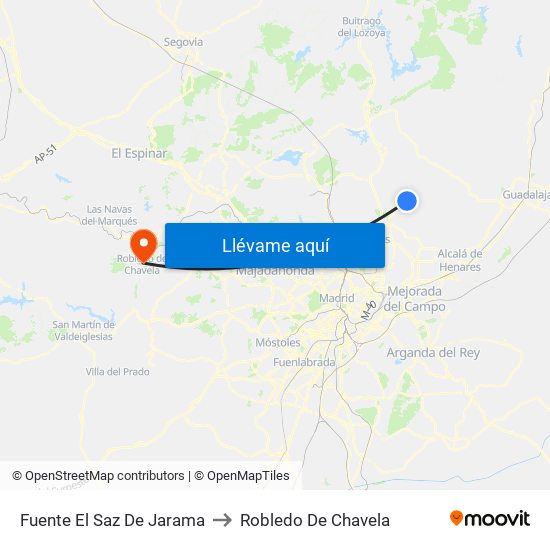 Fuente El Saz De Jarama to Robledo De Chavela map