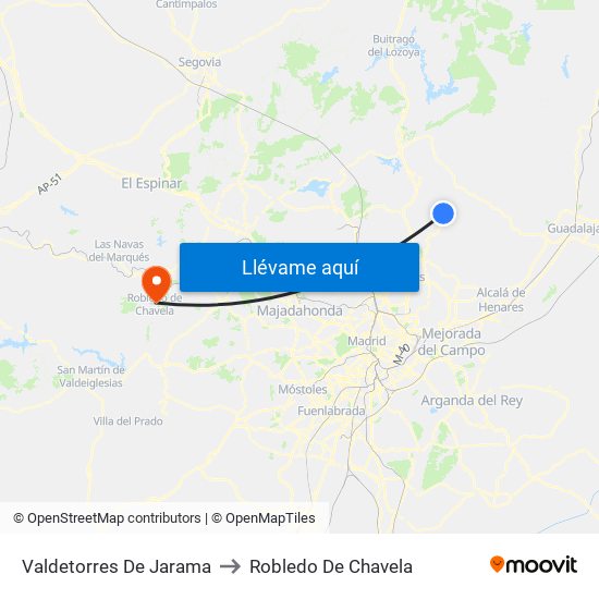 Valdetorres De Jarama to Robledo De Chavela map