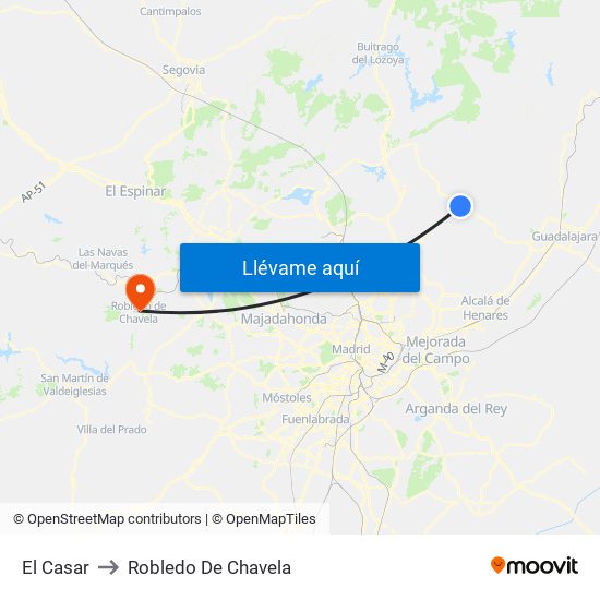 El Casar to Robledo De Chavela map