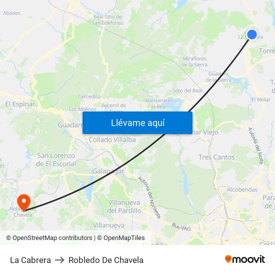 La Cabrera to Robledo De Chavela map