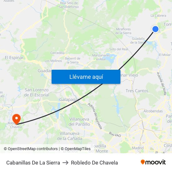 Cabanillas De La Sierra to Robledo De Chavela map