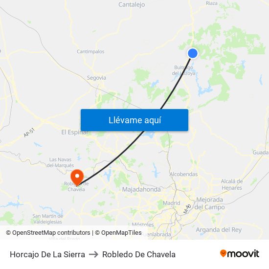 Horcajo De La Sierra to Robledo De Chavela map