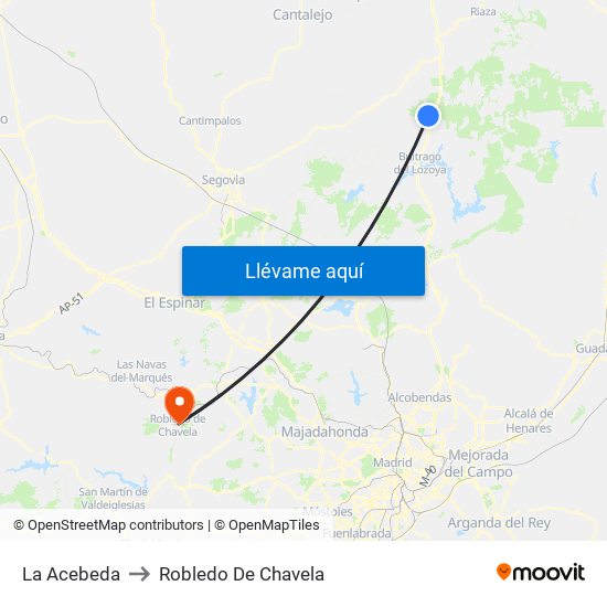 La Acebeda to Robledo De Chavela map