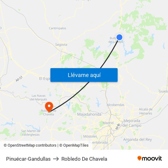 Pinuécar-Gandullas to Robledo De Chavela map