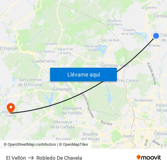 El Vellón to Robledo De Chavela map