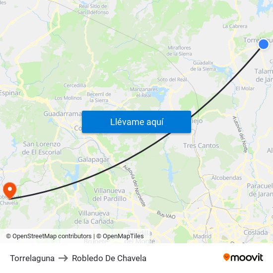 Torrelaguna to Robledo De Chavela map