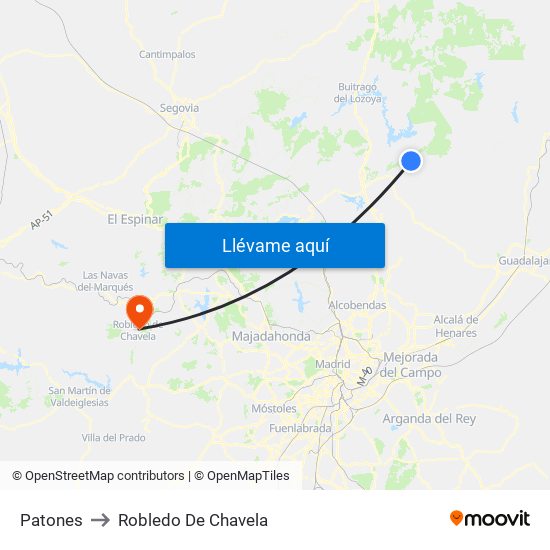 Patones to Robledo De Chavela map