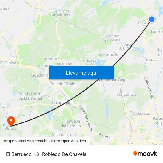 El Berrueco to Robledo De Chavela map
