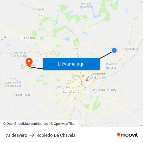 Valdeavero to Robledo De Chavela map