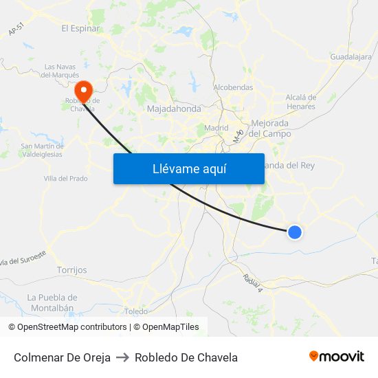 Colmenar De Oreja to Robledo De Chavela map