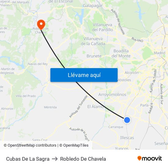 Cubas De La Sagra to Robledo De Chavela map