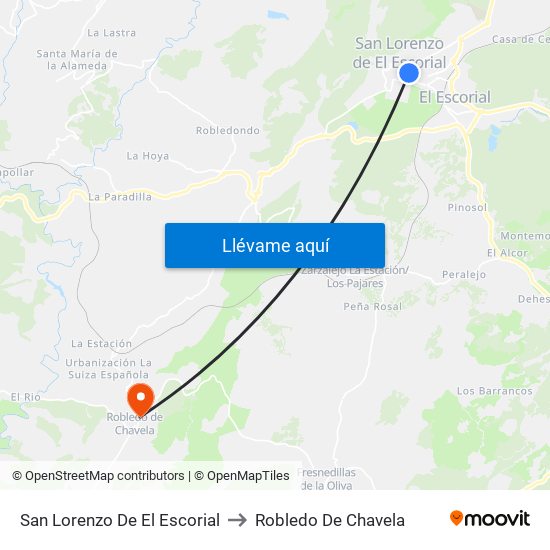San Lorenzo De El Escorial to Robledo De Chavela map