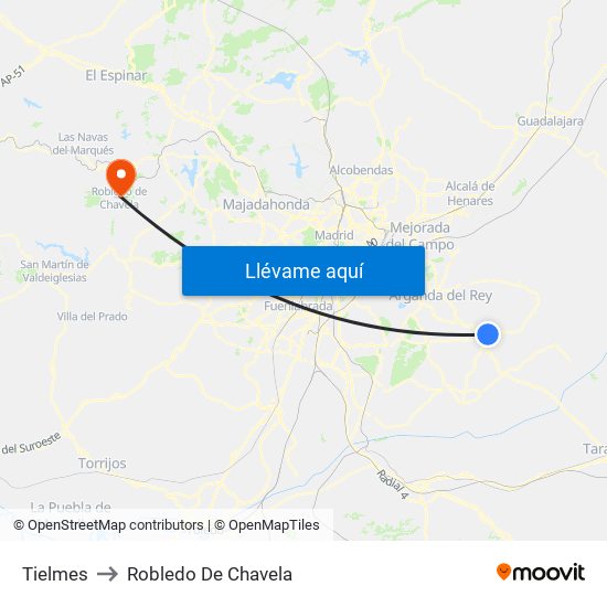 Tielmes to Robledo De Chavela map