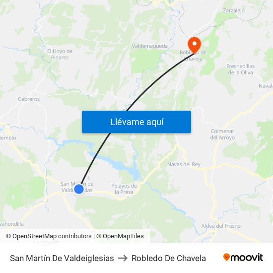 San Martín De Valdeiglesias to Robledo De Chavela map