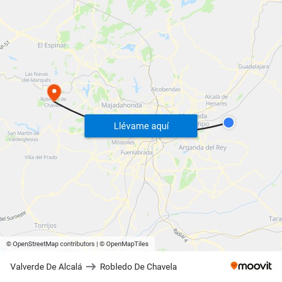 Valverde De Alcalá to Robledo De Chavela map