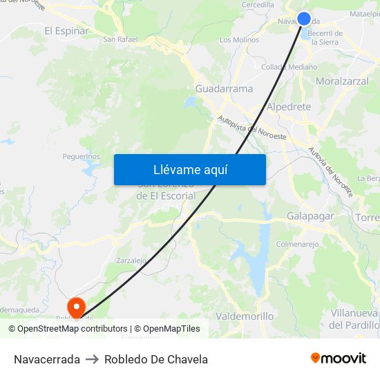 Navacerrada to Robledo De Chavela map