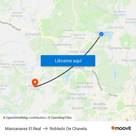 Manzanares El Real to Robledo De Chavela map